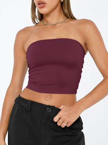 Trendy Queen Womens Tube Tops Strapless Crop Tops Basic Backless Sleeveless Bandeau Going Out Cute 2025 Summer Outfits