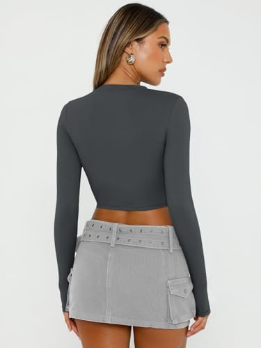 Trendy Queen Womens Long Sleeve Crop Tops Basic Slim Fitted Shirts Fashion 2025 Going Out Y2k Tops Teen Girl Clothes