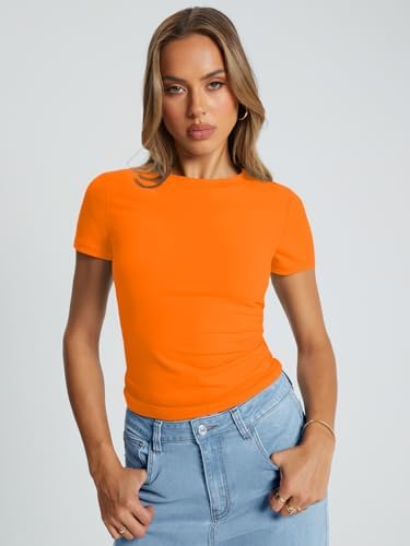 Trendy Queen Womens Basic T Shirts Summer Tops 2025 Crop Short Sleeve Slim Fit Tee Cute Gym Workout Clothes