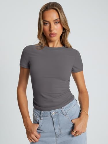 Trendy Queen Womens Basic T Shirts Summer Tops 2025 Crop Short Sleeve Slim Fit Tee Cute Gym Workout Clothes