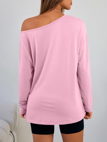 Trendy Queen Womens Off The Shoulder Tops Oversized Tshirts Long Sleeve 2025 Casual Basic Tees