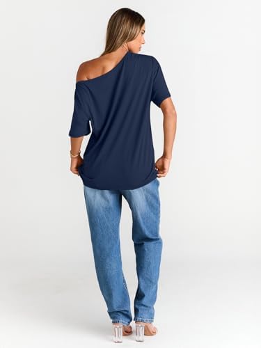 Trendy Queen Womens Off The Shoulder Tops Oversized T-Shirts Short Sleeve Tees Summer 2025 Casual Spring Fashion Clothes