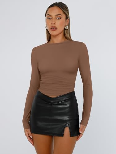 Trendy Queen Womens Long Sleeve T Shirts Fall Fashion 2025 Basic Crop Tops Going Out Outfits Y2k Clothes