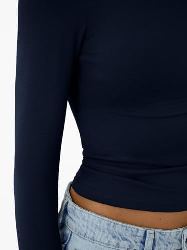 Trendy Queen Womens Long Sleeve T-Shirts Basic Crop Tops 2025 Fall Fashion Outfits Going Out Winter Clothes