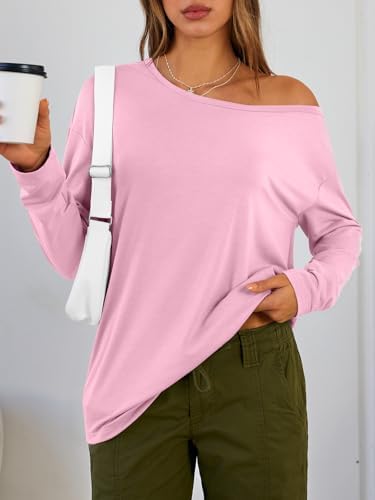 Trendy Queen Womens Off The Shoulder Tops Oversized Tshirts Long Sleeve 2025 Casual Basic Tees