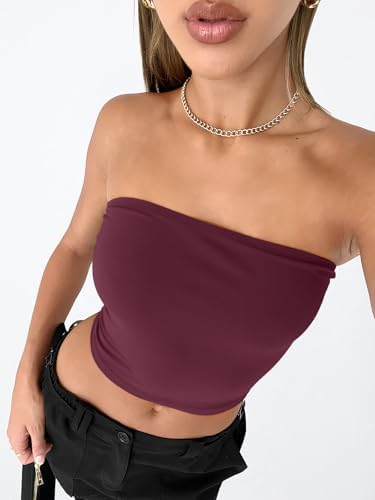 Trendy Queen Womens Tube Tops Strapless Crop Tops Basic Backless Sleeveless Bandeau Going Out Cute 2025 Summer Outfits