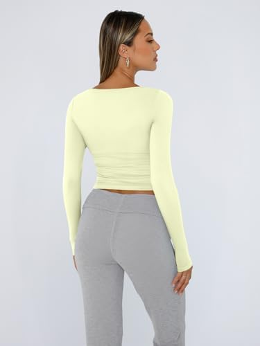 Trendy Queen Womens Long Sleeve Shirts Crop Tops Fall Fashion 2025 Square Neck Going Out Basics Tees Y2k Clothes