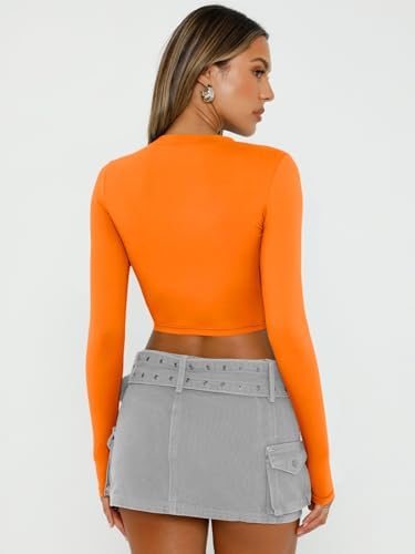 Trendy Queen Womens Long Sleeve Crop Tops Basic Slim Fitted Shirts Fashion 2025 Going Out Y2k Tops Teen Girl Clothes