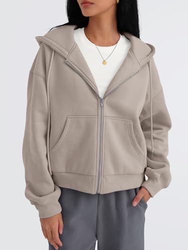 Trendy Queen Zip Up Hoodies For Women Cropped Sweatshirts Fall Fashion Outfits 2025 Y2k Fleece Teen Girls Clothes