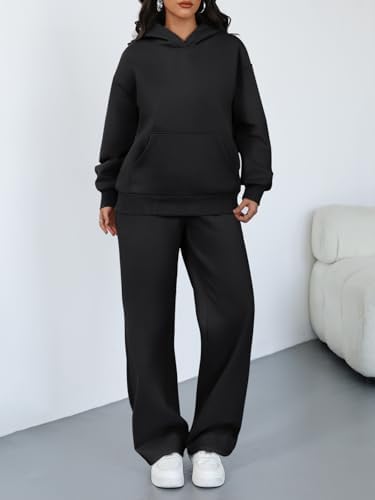 Trendy Queen 2 Piece Lounge Sweat Sets Plus Size Fall Fashion Matching Sweatsuits Wide Leg Pants Travel Outfit Winter Clothes