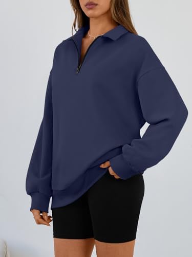 Trendy Queen Womens Oversized Sweatshirts Fall Sweaters Fashion Hoodies Half Zip Pullover Long Sleeve Shirts Clothes