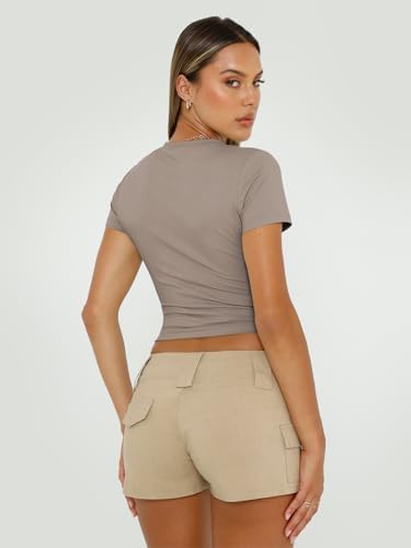 Trendy Queen Womens Short Sleeve T Shirts Summer Crop Tops Basic Slim Fit Gym Workout Y2k Clothes
