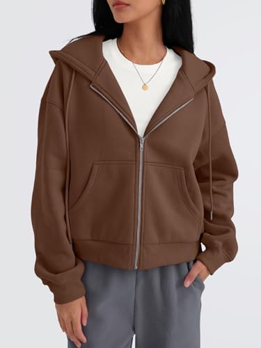 Trendy Queen Zip Up Hoodies For Women Cropped Sweatshirts Fall Fashion Outfits 2025 Y2k Fleece Teen Girls Clothes