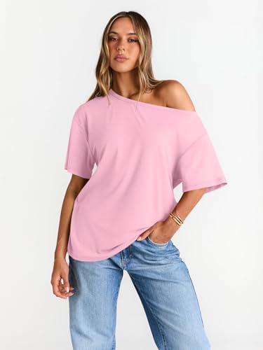 Trendy Queen Womens Off The Shoulder Tops Oversized T-Shirts Short Sleeve Tees Summer 2025 Casual Spring Fashion Clothes