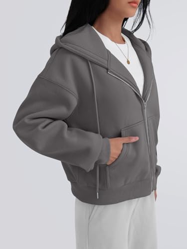 Trendy Queen Zip Up Hoodies For Women Cropped Sweatshirts Fall Fashion Outfits 2025 Y2k Fleece Teen Girls Clothes