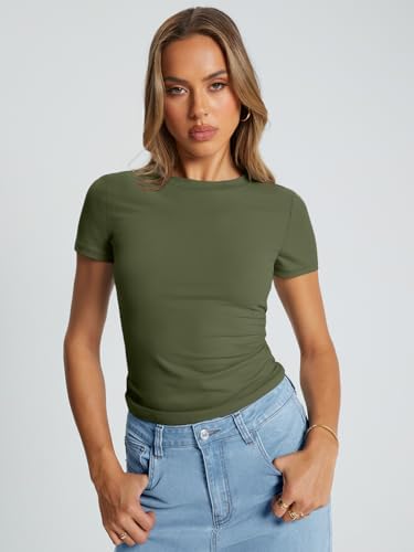 Trendy Queen Womens Basic T Shirts Summer Tops 2025 Crop Short Sleeve Slim Fit Tee Cute Gym Workout Clothes