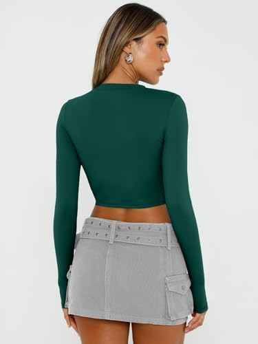 Trendy Queen Womens Long Sleeve Crop Tops Basic Slim Fitted Shirts Fashion 2025 Going Out Y2k Tops Teen Girl Clothes