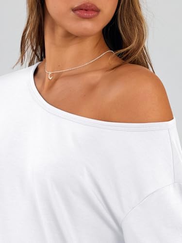 Trendy Queen Womens Off The Shoulder Tops Oversized Tshirts Long Sleeve 2025 Casual Basic Tees