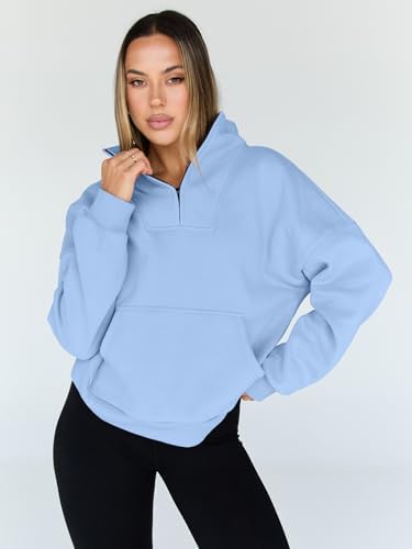 Trendy Queen Womens Sweatshirts Quarter Half Zip Pullover Oversized Hoodies Fall Fashion 2025 Winter Fleece Jackets Sweaters
