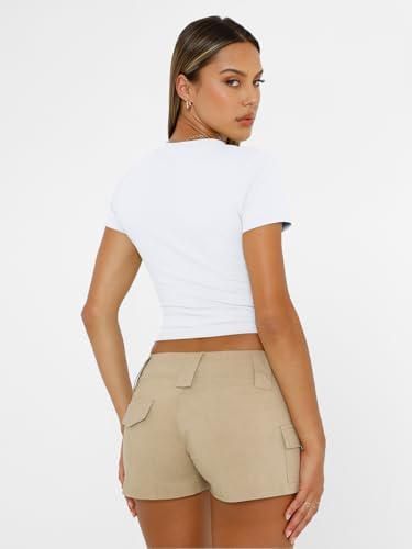 Trendy Queen Womens Short Sleeve T Shirts Summer Crop Tops Basic Slim Fit Gym Workout Y2k Clothes