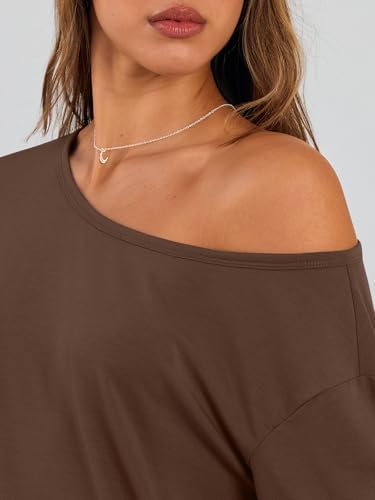 Trendy Queen Womens Off The Shoulder Tops Oversized Tshirts Long Sleeve 2025 Casual Basic Tees