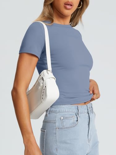 Trendy Queen Womens Basic T Shirts Summer Tops 2025 Crop Short Sleeve Slim Fit Tee Cute Gym Workout Clothes