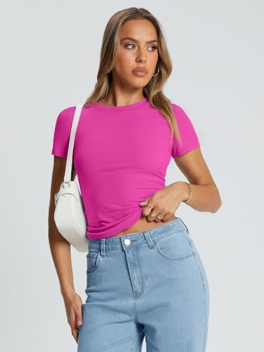 Trendy Queen Womens Basic T Shirts Summer Tops 2025 Crop Short Sleeve Slim Fit Tee Cute Gym Workout Clothes