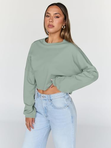 Trendy Queen Cropped Sweatshirts for Women Oversized Crewneck Sweaters Long Sleeve Tops Fall Winter Clothes 2025