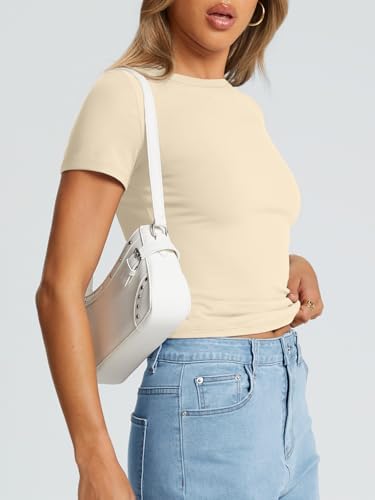 Trendy Queen Womens Basic T Shirts Summer Tops 2025 Crop Short Sleeve Slim Fit Tee Cute Gym Workout Clothes