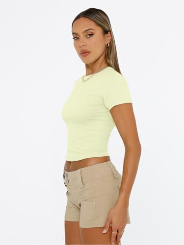 Trendy Queen Womens Short Sleeve T Shirts Summer Crop Tops Basic Slim Fit Gym Workout Y2k Clothes