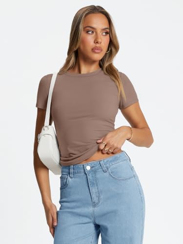 Trendy Queen Womens Basic T Shirts Summer Tops 2025 Crop Short Sleeve Slim Fit Tee Cute Gym Workout Clothes