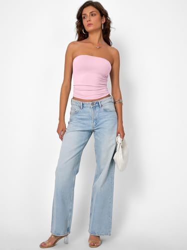 Trendy Queen Womens Strapless Tube Tops Basic Backless Sleeveless Bandeau Going Out Crop Tops Cute 2025 Summer Clothes