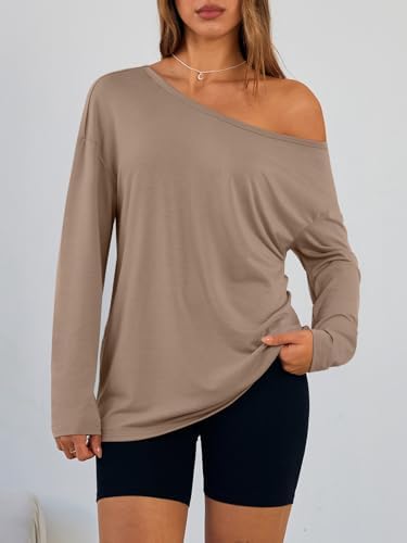 Trendy Queen Womens Off The Shoulder Tops Oversized Tshirts Long Sleeve 2025 Casual Basic Tees