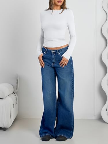 Trendy Queen Womens Long Sleeve Shirts Crop Tops Fall Fashion 2025 Going Out Basic Winter Clothes