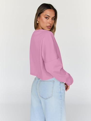 Trendy Queen Cropped Sweatshirts for Women Oversized Crewneck Sweaters Long Sleeve Tops Fall Winter Clothes 2025