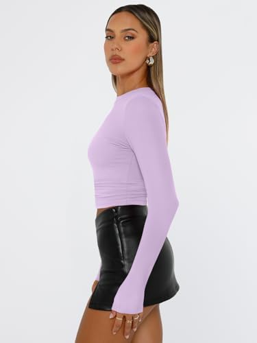 Trendy Queen Womens Long Sleeve T Shirts Fall Fashion 2025 Basic Crop Tops Going Out Outfits Y2k Clothes