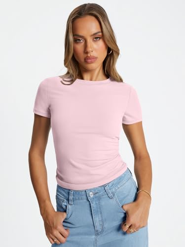 Trendy Queen Womens Basic T Shirts Summer Tops 2025 Crop Short Sleeve Slim Fit Tee Cute Gym Workout Clothes