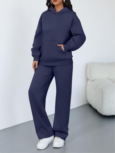 Trendy Queen 2 Piece Lounge Sweat Sets Plus Size Fall Fashion Matching Sweatsuits Wide Leg Pants Travel Outfit Winter Clothes