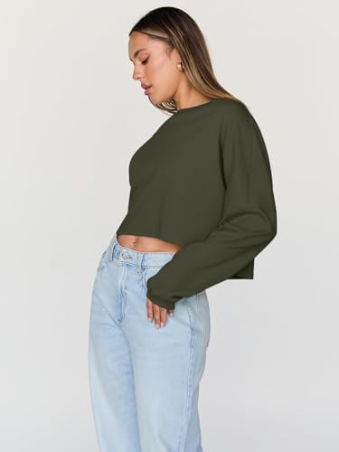 Trendy Queen Cropped Sweatshirts for Women Oversized Crewneck Sweaters Long Sleeve Tops Fall Winter Clothes 2025