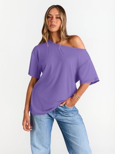 Trendy Queen Womens Off The Shoulder Tops Oversized T-Shirts Short Sleeve Tees Summer 2025 Casual Spring Fashion Clothes