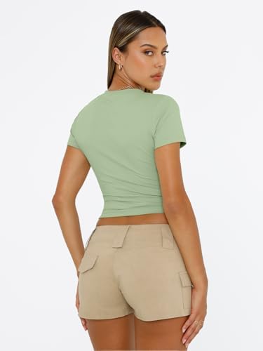 Trendy Queen Womens Short Sleeve T Shirts Summer Crop Tops Basic Slim Fit Gym Workout Y2k Clothes