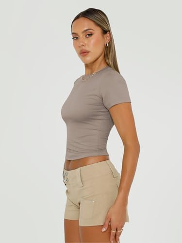 Trendy Queen Womens Short Sleeve T Shirts Summer Crop Tops Basic Slim Fit Gym Workout Y2k Clothes