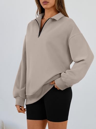 Trendy Queen Womens Oversized Sweatshirts Fall Sweaters Fashion Hoodies Half Zip Pullover Long Sleeve Shirts Clothes