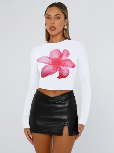 Trendy Queen Womens Long Sleeve T Shirts Fall Fashion 2025 Basic Crop Tops Going Out Outfits Y2k Clothes