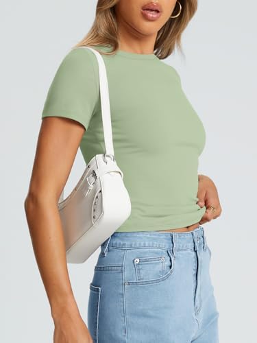 Trendy Queen Womens Basic T Shirts Summer Tops 2025 Crop Short Sleeve Slim Fit Tee Cute Gym Workout Clothes