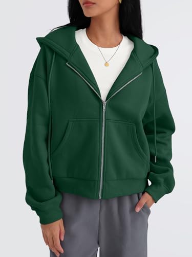 Trendy Queen Zip Up Hoodies For Women Cropped Sweatshirts Fall Fashion Outfits 2025 Y2k Fleece Teen Girls Clothes