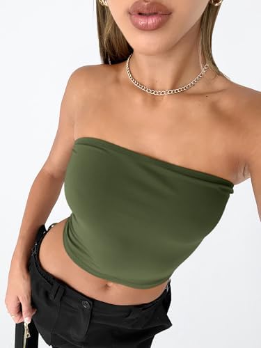 Trendy Queen Womens Tube Tops Strapless Crop Tops Basic Backless Sleeveless Bandeau Going Out Cute 2025 Summer Outfits