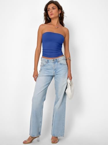 Trendy Queen Womens Strapless Tube Tops Basic Backless Sleeveless Bandeau Going Out Crop Tops Cute 2025 Summer Clothes