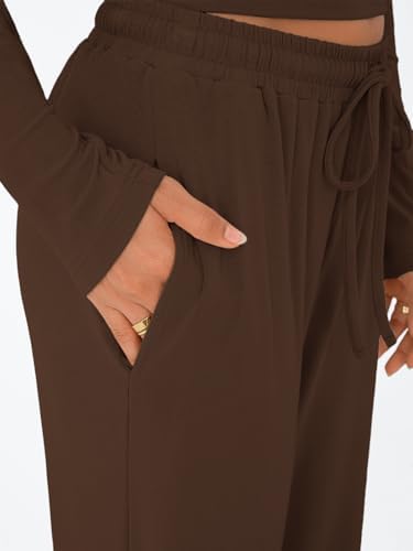 Trendy Queen Women's 2 Piece Matching Lounge Set Long Sleeve Slightly Crop Top Wide Leg Pants Casual Sweatsuit