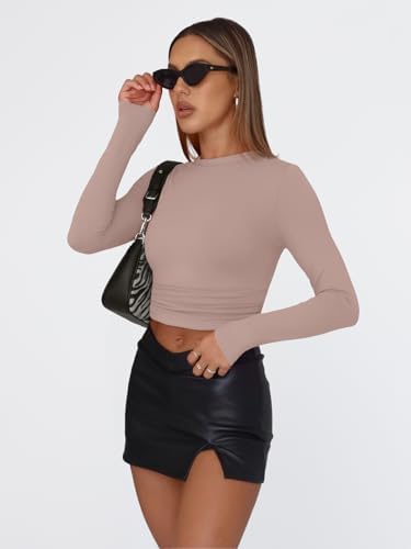 Trendy Queen Womens Long Sleeve T Shirts Fall Fashion 2025 Basic Crop Tops Going Out Outfits Y2k Clothes